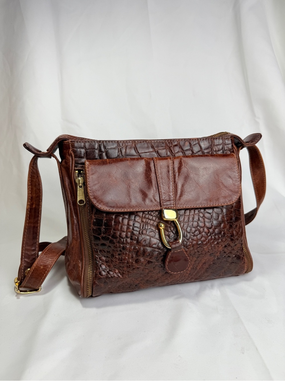 Vintage ROEL Handbag Brown Snake Shoulder Bag Purse With Brass Clasp